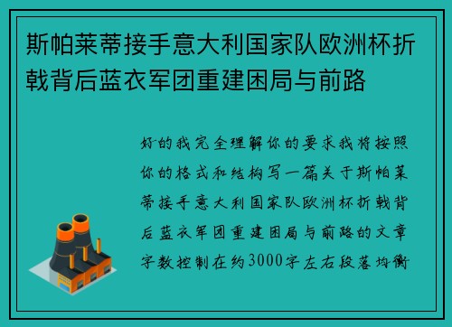 斯帕莱蒂接手意大利国家队欧洲杯折戟背后蓝衣军团重建困局与前路